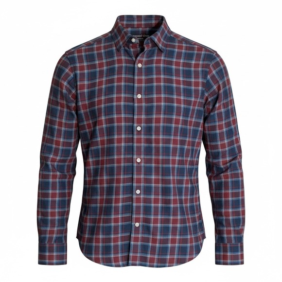 Vineyard Vines Other - Vineyard Vines Tech Twill Plaid Shirt Mens XS Burgundy Blue Hidden Collar Button